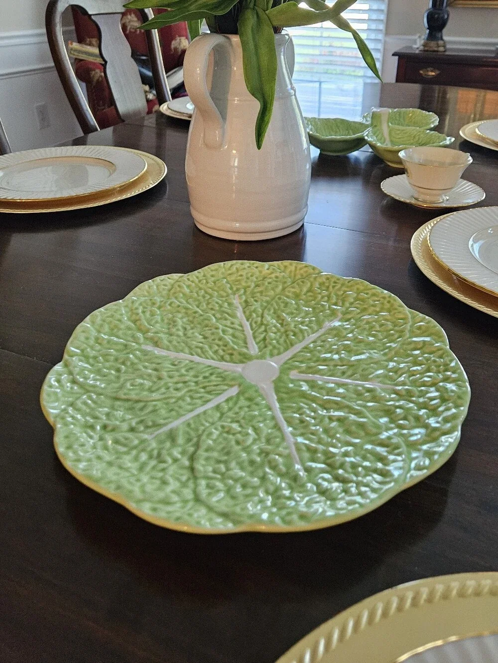 Vtg. Olfaire Majolica Green Cabbage Leaf Portugal 12